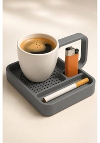 Resim Kahve Sunum Tepsisi Çok Bölmeli Masa Üstü Organizer Kupa Fincan Standı Pla 12.5x11x7 Cm Gri 