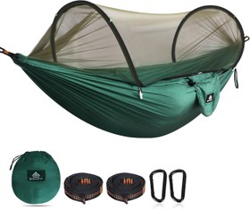 Resim Ultra Hafif Kamp Hamak, Sineklikli, 275x140 cm, 300 kg Taşıma Kapasiteli - Koyu Yeşil 
