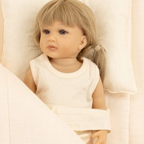 Resim Uyku Tulumu ve Baş Şekillendirici Yastık - Somon Örgü - Krem Muslin 