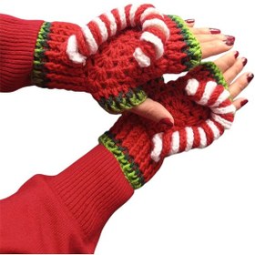 Resim El Örgüsü Motifli Eldiven Baston Şeker Çok Renkli 