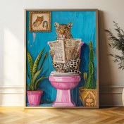 Resim Canlı Leopar Gazete Okuma Tuval Sanat Baskısı - Çerçevesiz Tasarımlı Benzersiz Vintage Esintili Banyo Duvar Dekoru, Ev Ofisi, Oturma Odası, Yatak Odası & Yemek Alanı İçin Mükemmel, Her Alanı 