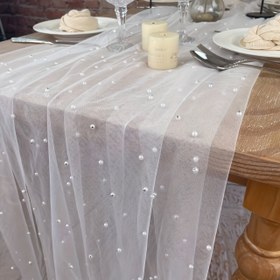 Resim Parlak Payetlerle Şık Beyaz Şeffaf Masa Koşusu - Şifon Kumaş, Düğünler, Doğum Günleri, Bebek Partileri ve Gelin Partileri için Mükemmel - Her Şükran Günü ve Parti Masa Koşusuna Bir Dokunuş Ekler | Parlayan Masa Koşusu | Şifon Masa Koşusu, Düğün Masa Süsleri 