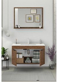Resim Biani Fix Arya 100 Cm Banyo Dolabı,Seramik Lavabolu, Aynalı,Lavabo Dahil,Mdf,Aybe Kahve 
