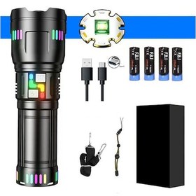 Resim Pro F-3002 Alüminyum Tg Led Gece Şeritli Type-c Şarjlı El Feneri Siyah 