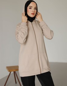 Resim MOONSC Kadın Kapüşonlu Ve Cepli Tesettür Sweatshirt - Hırka 