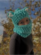 Resim Novaglow Hayvan Figürlü Şapka Puffy Bere Kar Maskesi Kayak&snowboard Balaclava Örgü Bere Örgü Şapka 