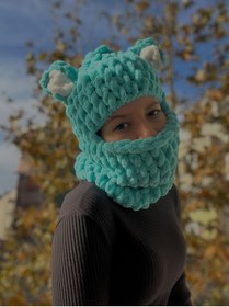 Resim Novaglow Hayvan Figürlü Şapka Puffy Bere Kar Maskesi Kayak&snowboard Balaclava Örgü Bere Örgü Şapka 