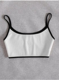 Resim Liona Bisiklet Yaka Askılı Beyaz Renk Fitilli Crop Top Büstiyer 
