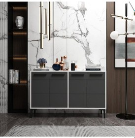 Resim Marden Konsol Tv Sehpası Tv Ünitesi Beyaz Gövde Antrasit Kapak 