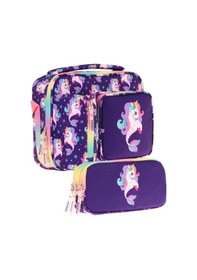 Resim Kaukko Kids Kız Çocuk Mor Çok Renkli Unicorn Ve Denizkızı Üç Bölmeli Thermo Beslenme Çantası Ve Kalemlik Seti L7228+l8228 Mor - Çok Renkli 