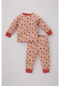 Resim Defacto Kız Bebek Meyve Desenli Uzun Kollu Fitilli Kaşkorse Penye Pijama Takımı B8359A523WNBR105 