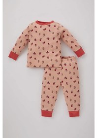 Resim Defacto Kız Bebek Meyve Desenli Uzun Kollu Fitilli Kaşkorse Penye Pijama Takımı B8359A523WNBR105 