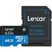 Resim Lexar 64Gb 633X 95Mb/S A1 V10 Micro Sd Hafıza Kartı+ Sd Adaptör 