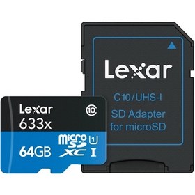 Resim Lexar 64Gb 633X 95Mb/S A1 V10 Micro Sd Hafıza Kartı+ Sd Adaptör 