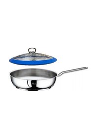 Resim Oms Çelik Tava 26x6 Cm Silikonlu Cam Kapaklı - Mavi Gri 
