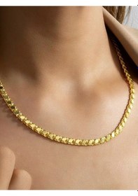 Resim 925 Ayar Gümüş Gold Altın Kaplama Pullu Zincir Kolye 4 Mm 