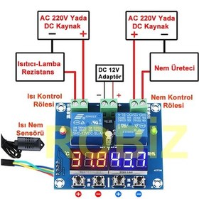 Resim Robizstore-Xh-M452 12V Sıcaklık Nem Kontrollü Dijital Termostat Kuluçka Pet 