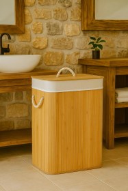 Resim Dikdörtgen Katlanabilir Bambu Kirli Çamaşır Sepeti Oyuncak Düzenleyici Organizer 60 Cm Bambu 