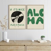 Resim 2'li Set 'Güzelse İki Kez Çal' ALOHA Tipografi - Retro Yeşil & Siyah Müzik Tuval Sanat Baskıları Oturma Odası, Yatak Odası, Yurt Dekoru için - Çerçevesiz Duvar Resimleri, Poster Baskı, Trend, Ev Dekorasyonu 