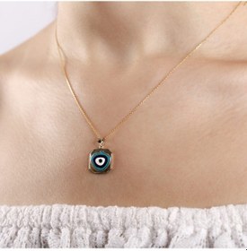 Resim 14 Ayar Nazarlık Altın Kolye Mine Kare Tasarım 