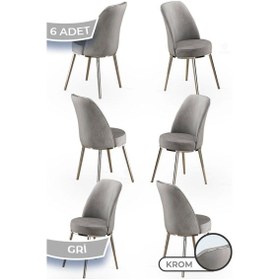 Resim Canisa Pefa Serisi 6 Adet Gri Mutfak Sandalyesi Krom Kaplama Metal Ayak 1. Sınıf Babyface Kumaş Sandalye Gri Ayaklar Krom 