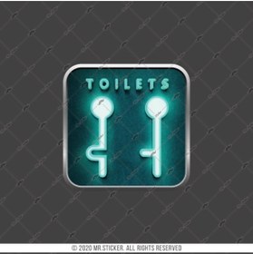 Resim Bay Etiket Wc34 Yesil Neon Efektli Unisex Tuvalet Simgesi Etiketi 