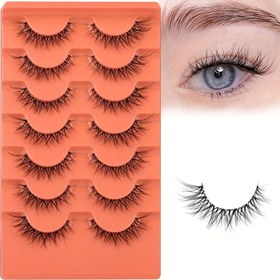 Resim Şeffaf Kirpik Şeritleri Doğal Görünümlü Tilki Gözü Kısa ve İnce 3D Yapay Vizon Kirpik Paketi 7 Çift Kedi Gözü Sahte Kirpikler 