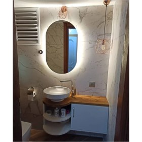 Resim Toprak Dekor 70 x 40 Oval Beyaz Ledli Banyo Aynası 