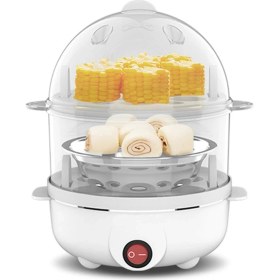 Resim Teedoo Elektrikli Yumurta Pişirici Çift Katmanlı Çok Fonksiyonlu Yumurta Pişirici Mısır Sütü Hızlı Kahvaltılık Yumurta Buharlayıcı - Abd Fişi (Yurt Dışından) 