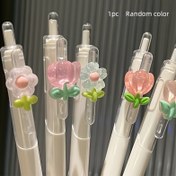 Resim 1/2/4/6/9 adet Lale Çiçek Jel Kalem, Orta 0.5mm Hızlı Kuruyan Plastik Yazı Kalemleri Okul ve Ofis Malzemeleri için 