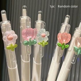 Resim 1/2/4/6/9 adet Lale Çiçek Jel Kalem, Orta 0.5mm Hızlı Kuruyan Plastik Yazı Kalemleri Okul ve Ofis Malzemeleri için 