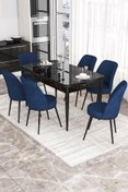 Resim Canisa Concept Kor Serisi 70x114 Açılabilir Mutfak Masası Takımı Siyah Mermer Desen Masa 6 Lacivert Sandalye 