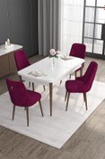 Resim Canisa Noa Serisi 80x132 Açılabilir Mdf Beyaz Masa Ceviz Ayak Masa Takımı 4 Mürdüm Sandalye 