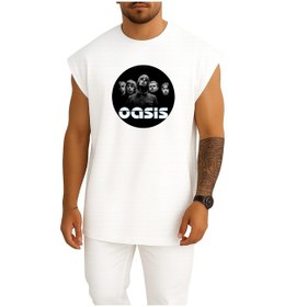 Resim Bahriyeli Collection Oversize Oasis İngiliz Rock Göğüs Baskılı Atlet Beyaz 