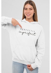 Resim Nevermind Kadın Kapüşonlu Sweatshirt Perfectly Imperfect Yazılı Oversize Beyaz 