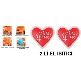 Resim 2 Adet Kalpli Sevgi Mesajlı Cep Sobası,el Isıtıcı,sıcak Su Torbası Pvc 9cm Kırmızı 