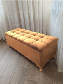 Resim Çizgi Kapitoneli Sandıklı Puf 110 Cm Gold Ayak Vizon 