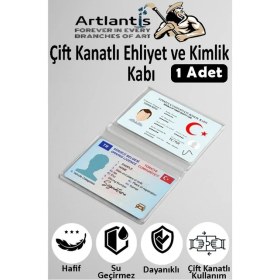 Resim Artlantis Çift Kanatlı Ehliyet ve Kimlik Kabı 1 Adet Şeffaf Ince Kredi Kartı Kabı Ehliyet Kimlik Kılıfı Koruyucu Kılıf Şeffaf 