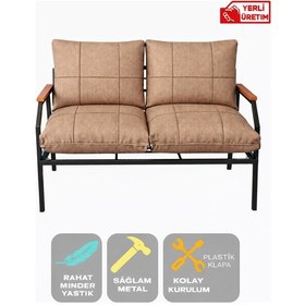 Resim 2'li Koltuk Kahverengi Bahçe Mobilyası Bahçe Takımı Metal Balkon Takımı Çay Seti 