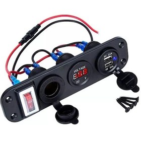 Resim Çift Usb Araç Şarj Soketi Voltmetre Çakmaklık 12V Aç Kapa Anahtar (491910264) 