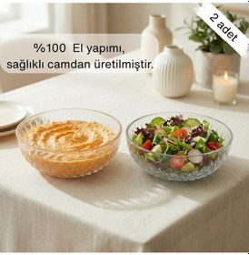 Resim Selen Concept Mira Model El Yapımı Cam Salata ve Meyve Kasesi 2'li Set 