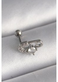Resim İetaks 316l Çelik Gümüş Renk Zirkon Taşlı Toplu İğne Tragus Piercing Elk-bjtıeg 