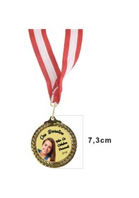 Resim 7,3 Cm Altın Renk Zeytin Dalı Madalya Kişiye Özel Yazı Alanlı Ödül Madalyası Sarı 