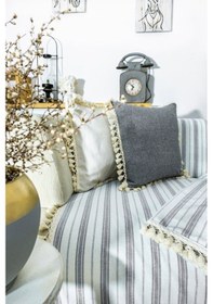 Resim Dnc Home Tekstil Ndchome Gri Çizgili Otantik Keten Koltuk Örtüsü 