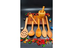 Resim El Işçiliği 8'li Ahşap Mutfak Seti, Doğal ve Şık Tasarım 