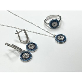 Resim Silver Point Zirkon Taşlı Nazar Boncuk Set Gümüş 