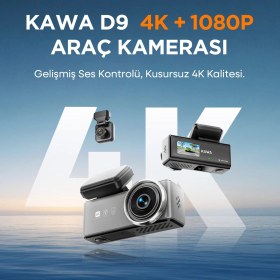 Resim Kawa D9 2 Kameralı Ön+Arka 4K+1080P Hdr Wi-Fi Gps'li Gece Görüşlü Araç Kamerası + 64GB Hafıza Kartı 