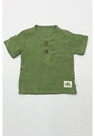 Resim Erkek Bebek Şortlu Takım Bisiklet Yaka Düğmeli Düz Renk Haki 