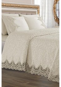 Resim Fransız Güpürlü Çeyizlik Battaniye Takımı Arus Krem 