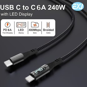 Resim EXJ 240W Type-C'den C'ye Hızlı Şarj Kablosu - Akıllı Dijital Ekran, Dayanıklı Çinko Alaşım Naylon Örgü, iPhone 16/15, SamSung, Xiaomi, Google, Bilgisayar, Tablet, iPad, Cep Telefonu ve Power Bank PD için Evrensel Uyumluluk 